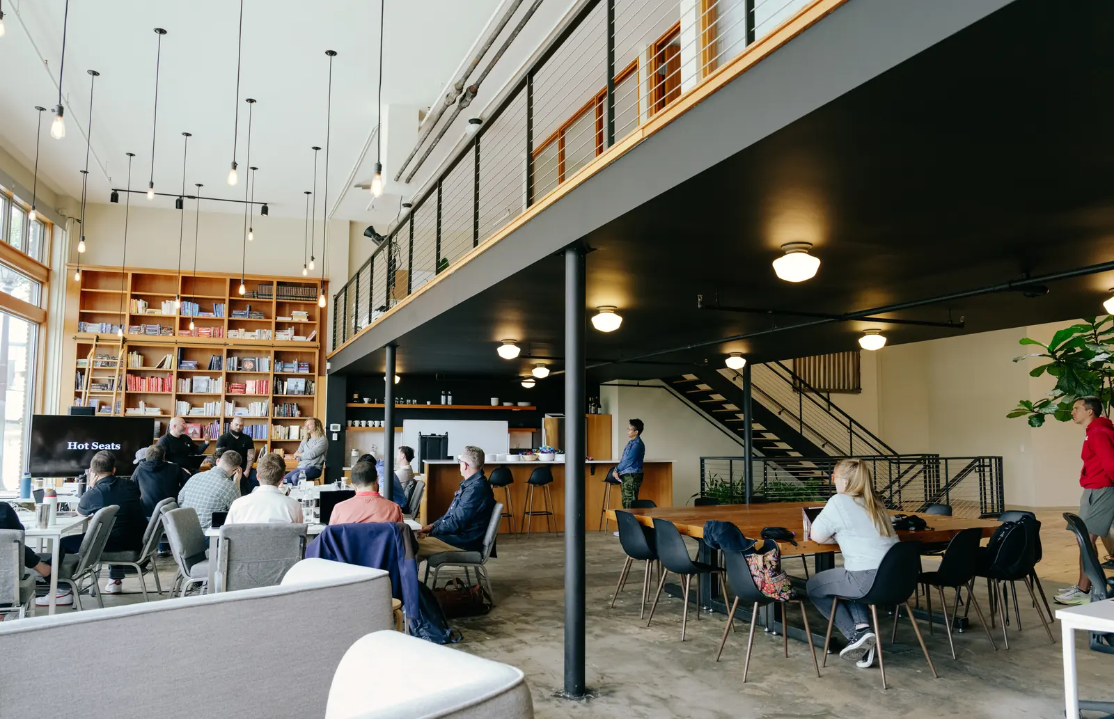A corporate event filling Basecamp's main floor